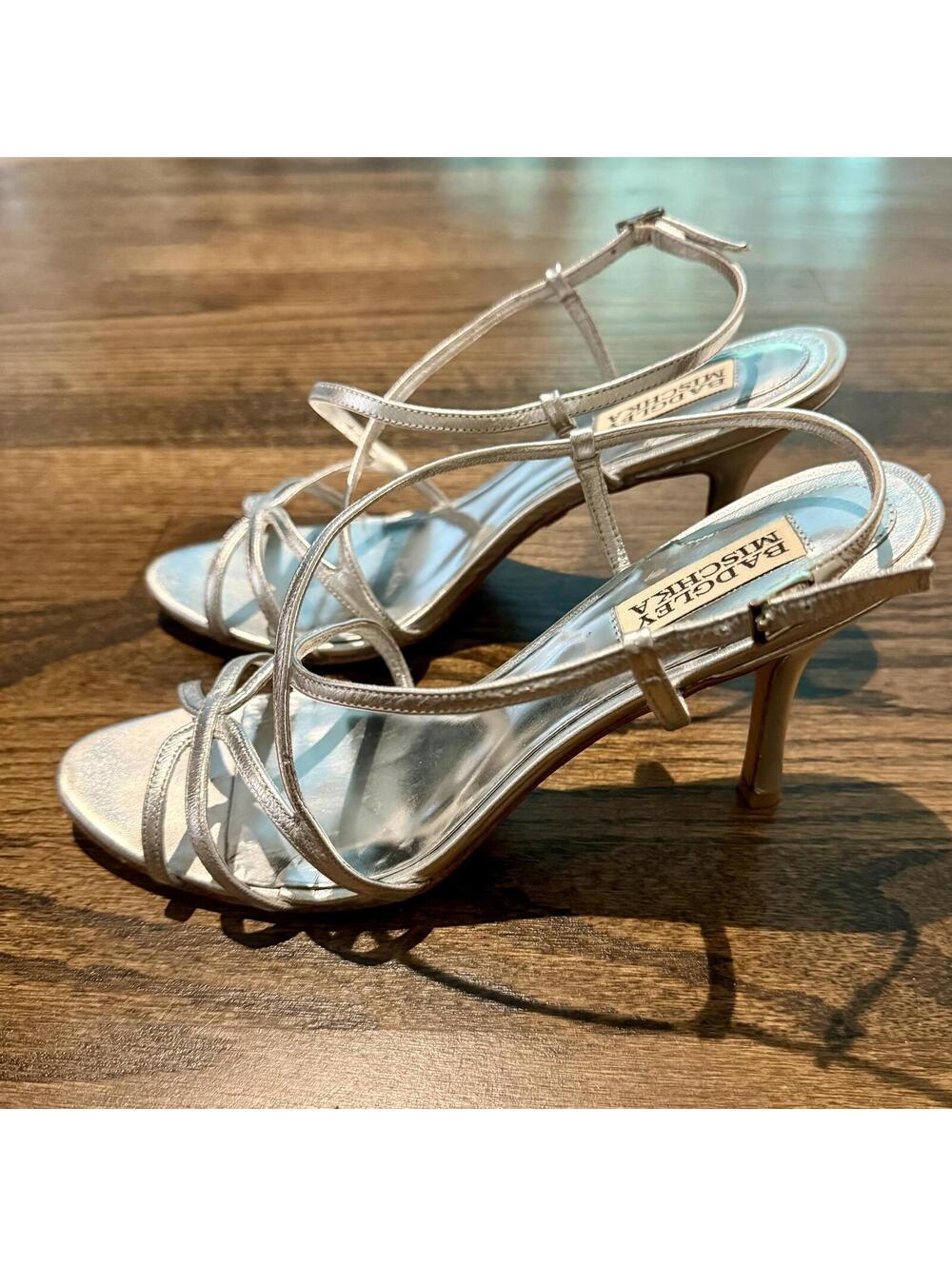 Badgley Mischka Ava II Silver Heel Sandals Size 8.5 M